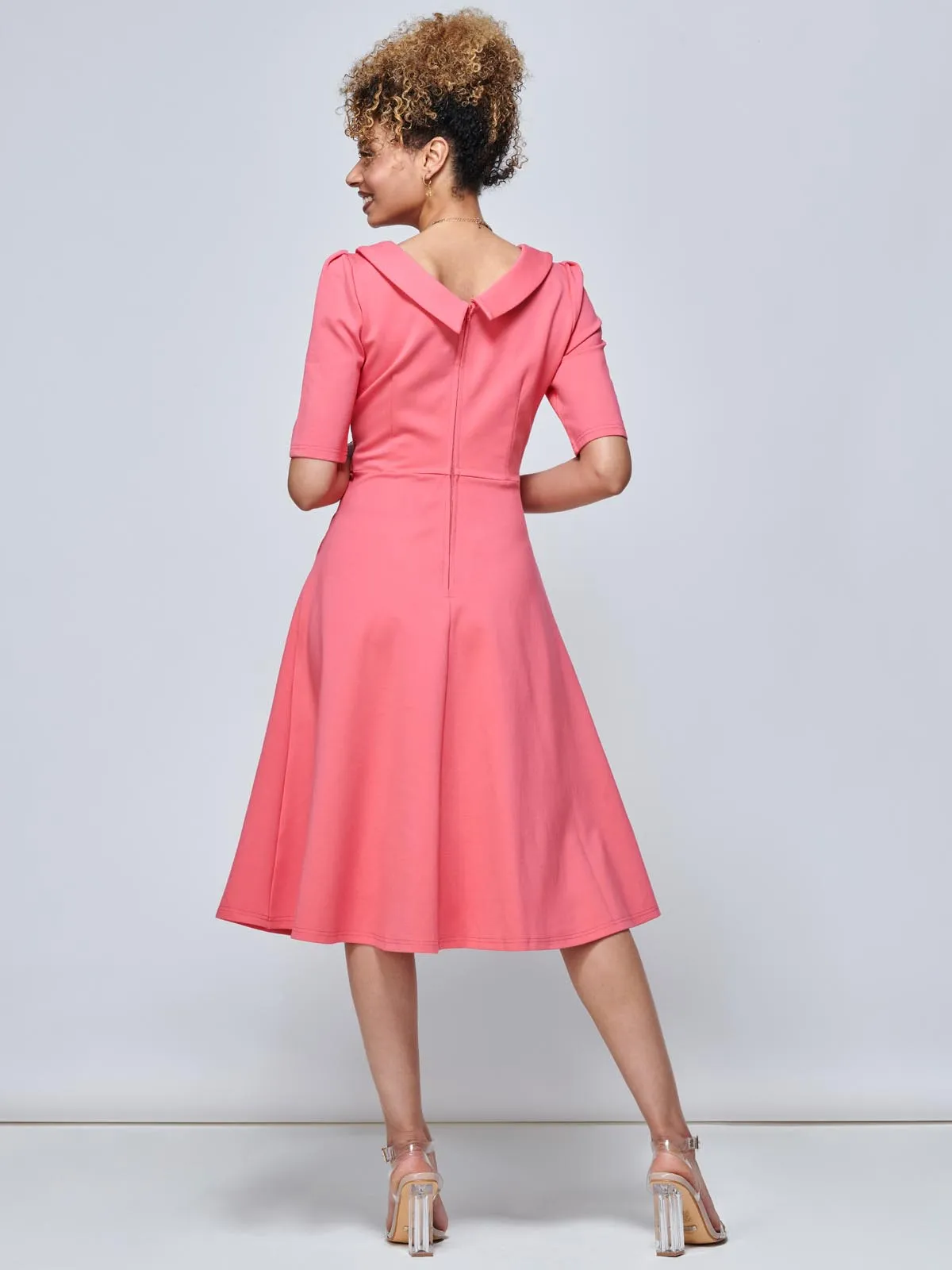 Maayan Fold Neck Dress, Coral