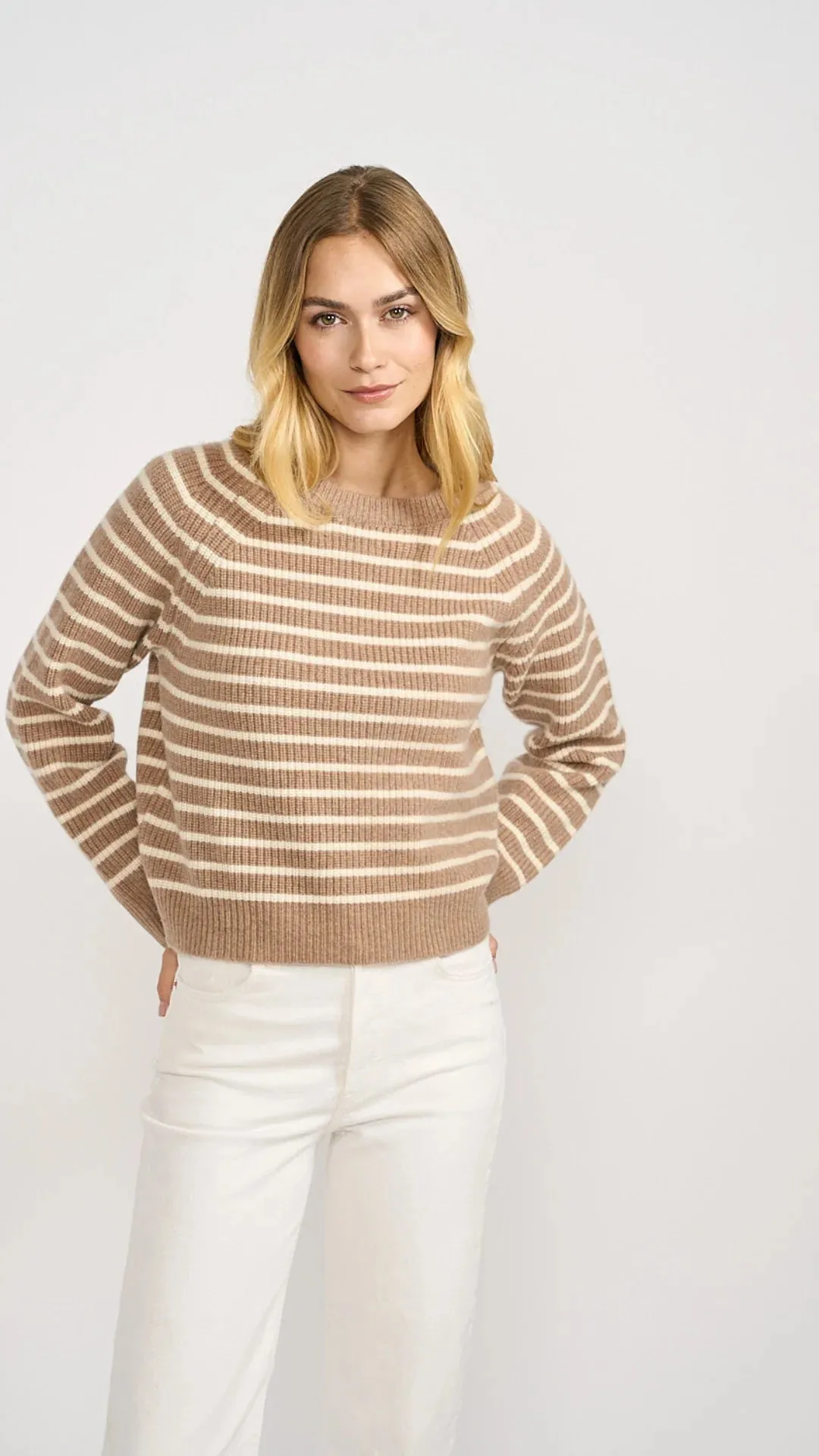 Marea Sweater - Camel Ivory Stripe
