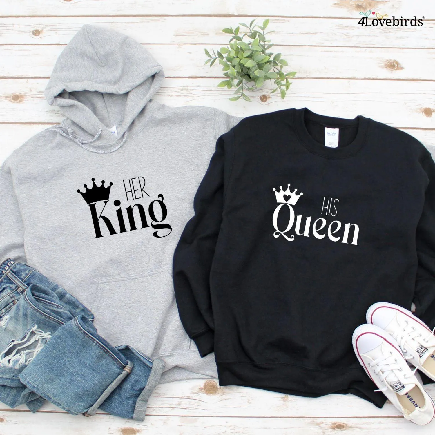 Matching King & Queen Outfit: Gift for Couples, Sweatshirt & Longsleeve