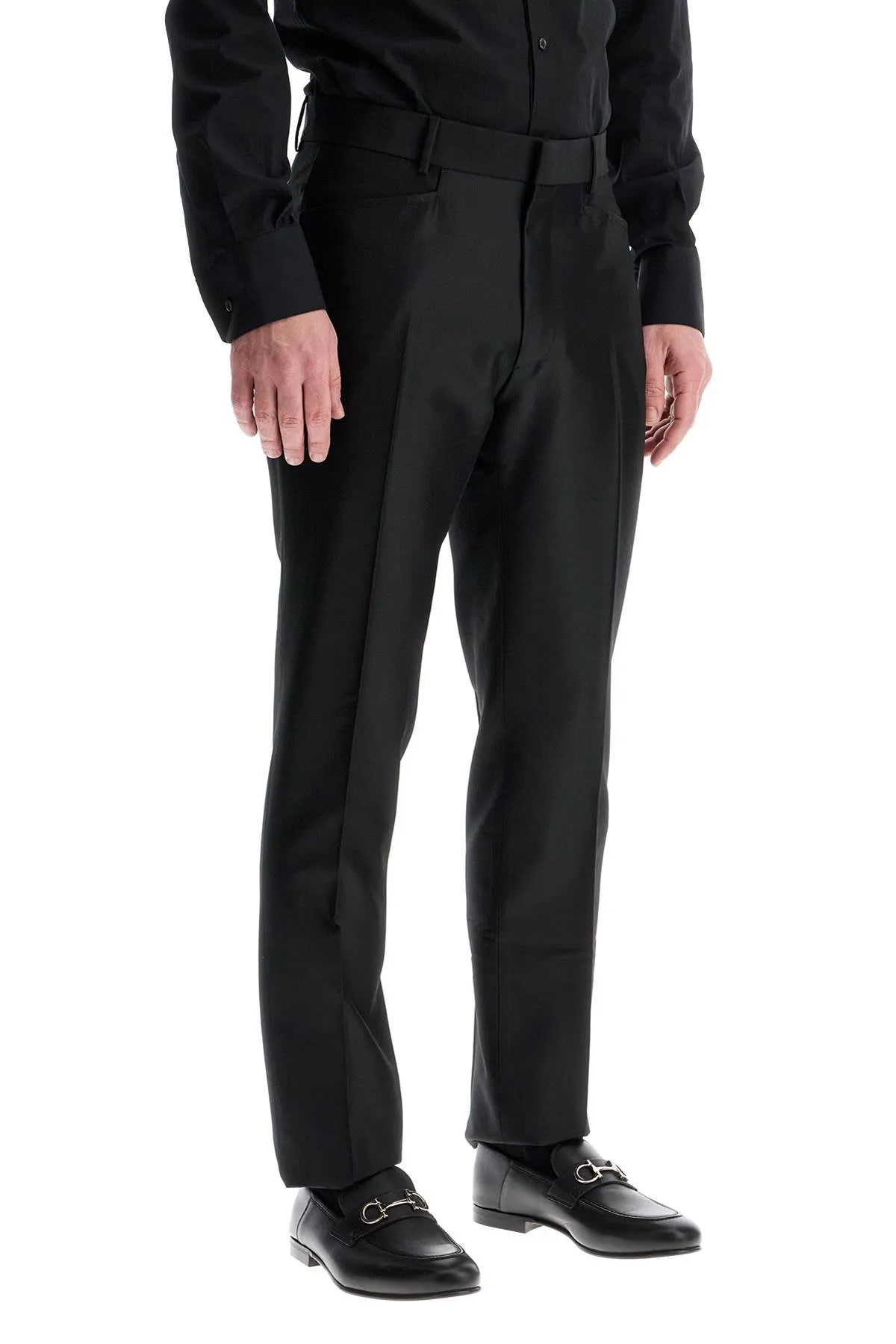 men's black wool and silk regular fit trousers made in italy PLPW01 WSS17 BLACK