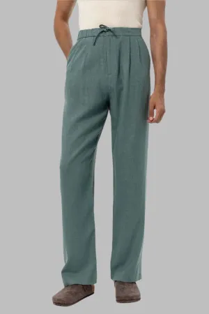 Men's Green Belted Linen Blend Pants - Wessi