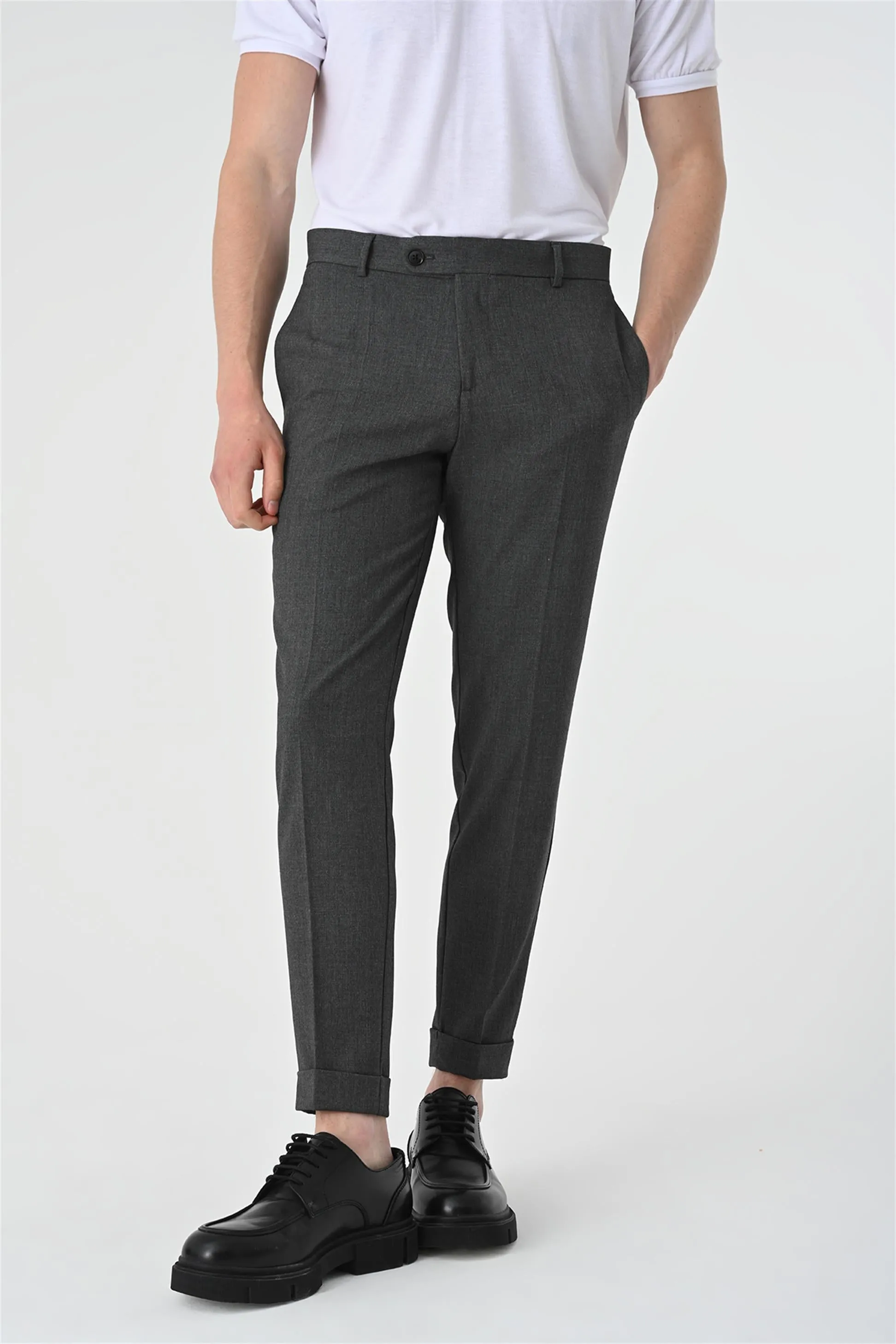 Men's Grey Regular Fit Double Leg  Trousers - Wessi
