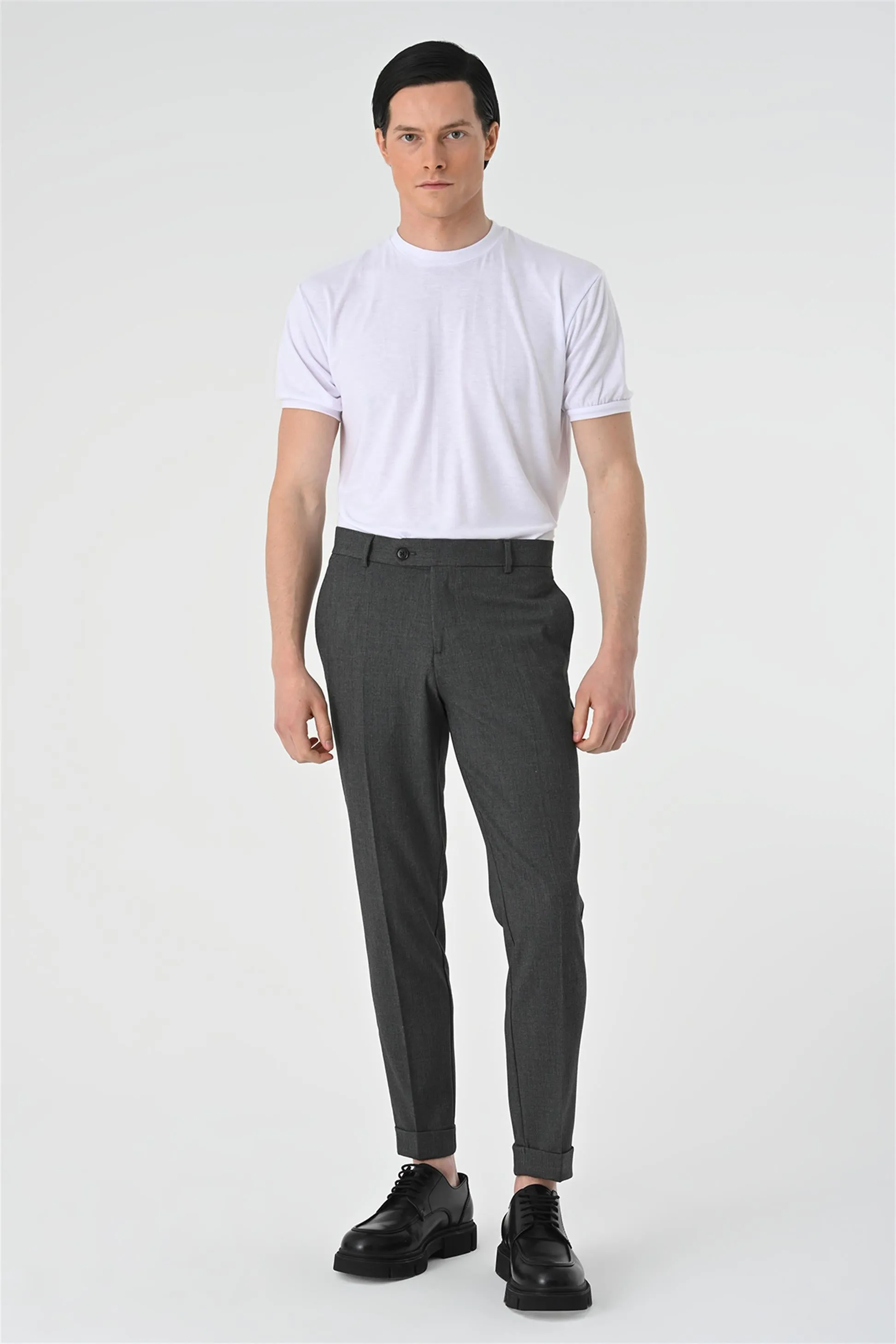 Men's Grey Regular Fit Double Leg  Trousers - Wessi