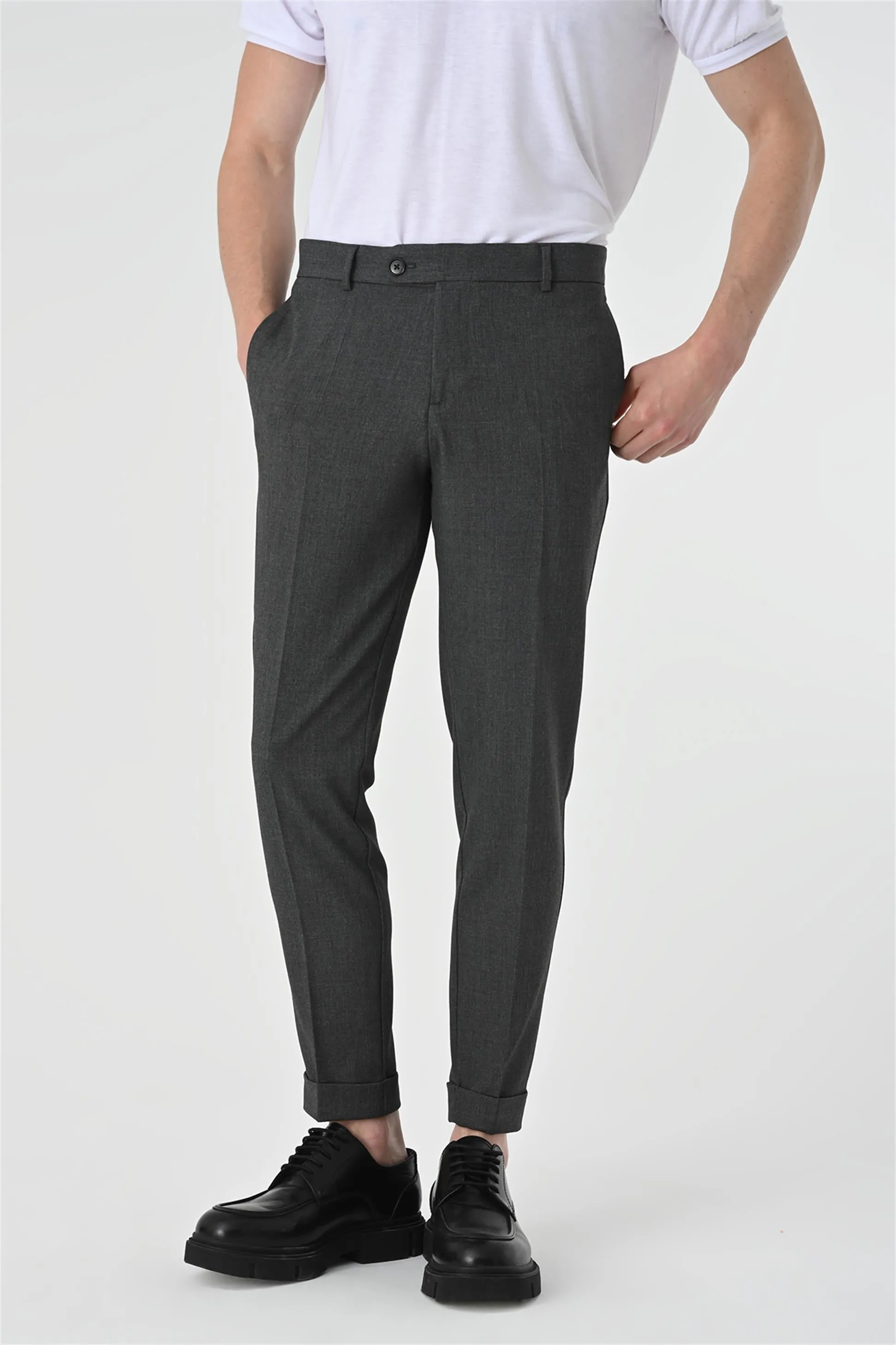 Men's Grey Regular Fit Double Leg  Trousers - Wessi