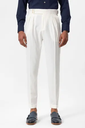 Men's White High-Waist Pleated Textured Pants - Wessi