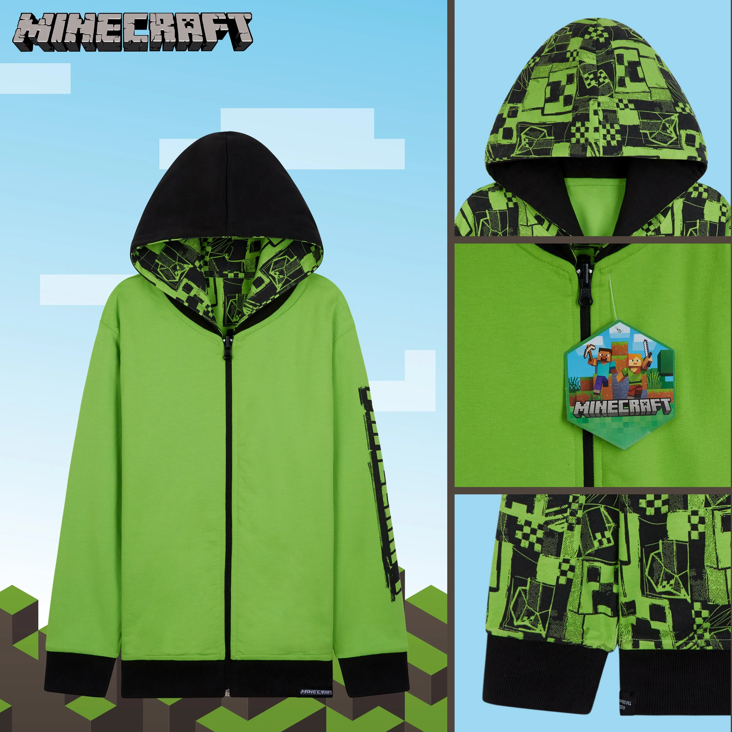 Minecraft Boys Hoodies - Reversible Hooded Sweatshirt for Kids