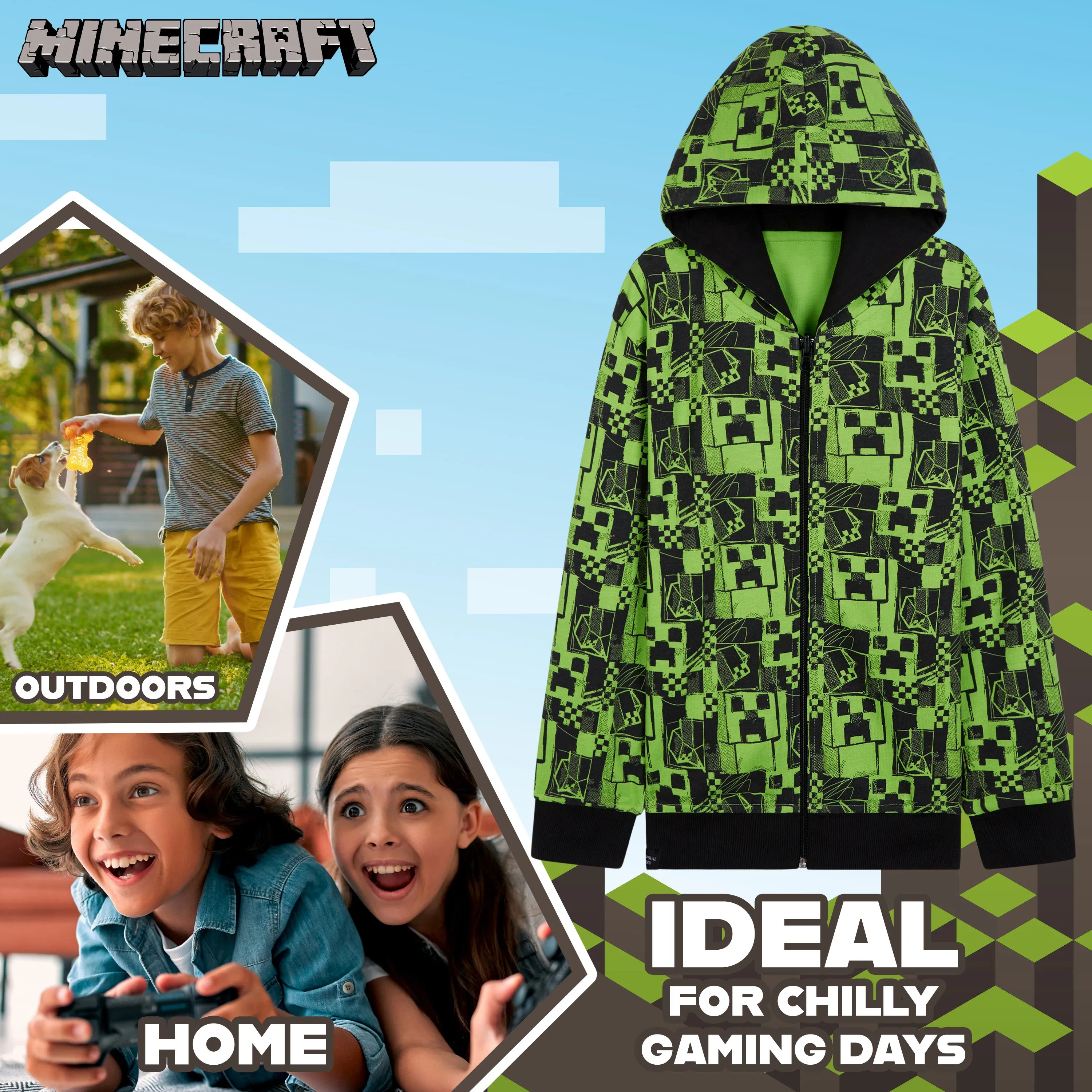 Minecraft Boys Hoodies - Reversible Hooded Sweatshirt for Kids