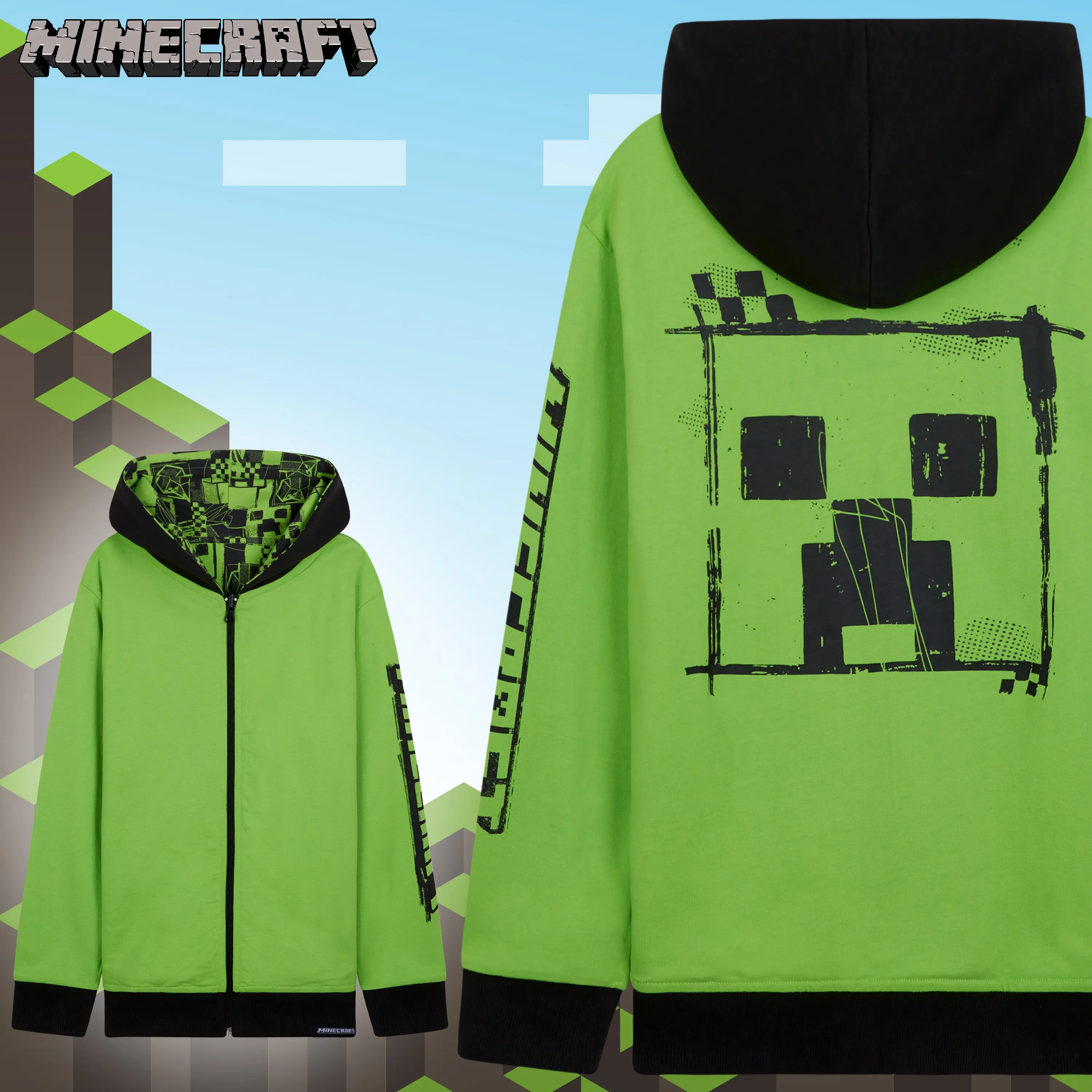 Minecraft Boys Hoodies - Reversible Hooded Sweatshirt for Kids