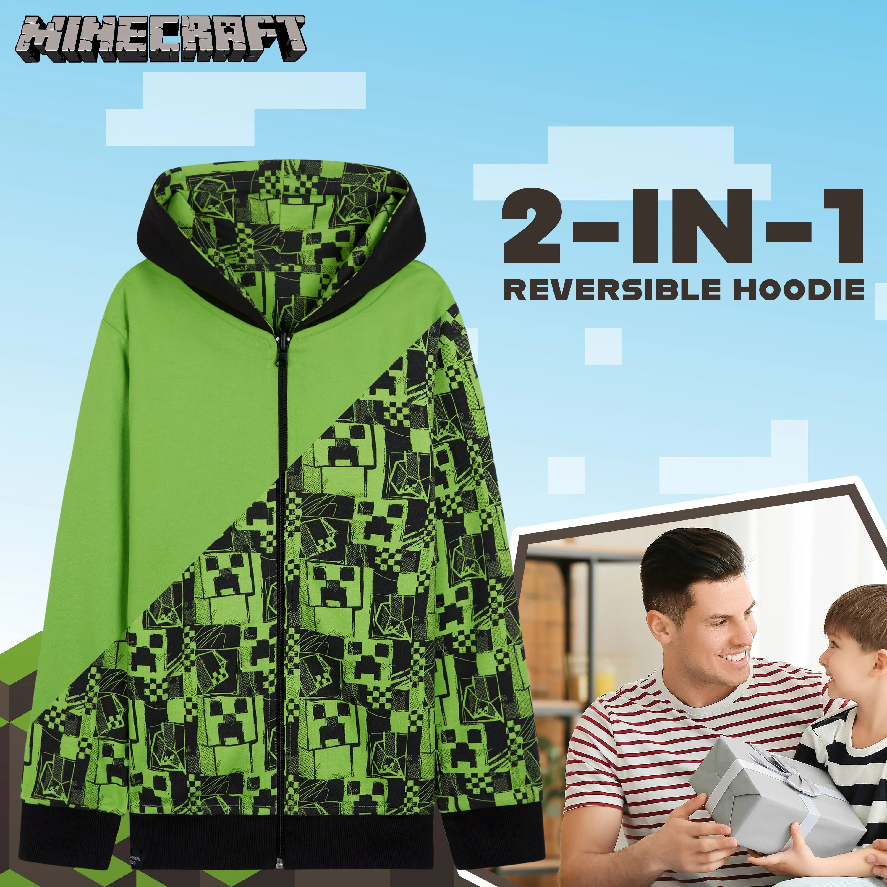 Minecraft Boys Hoodies - Reversible Hooded Sweatshirt for Kids