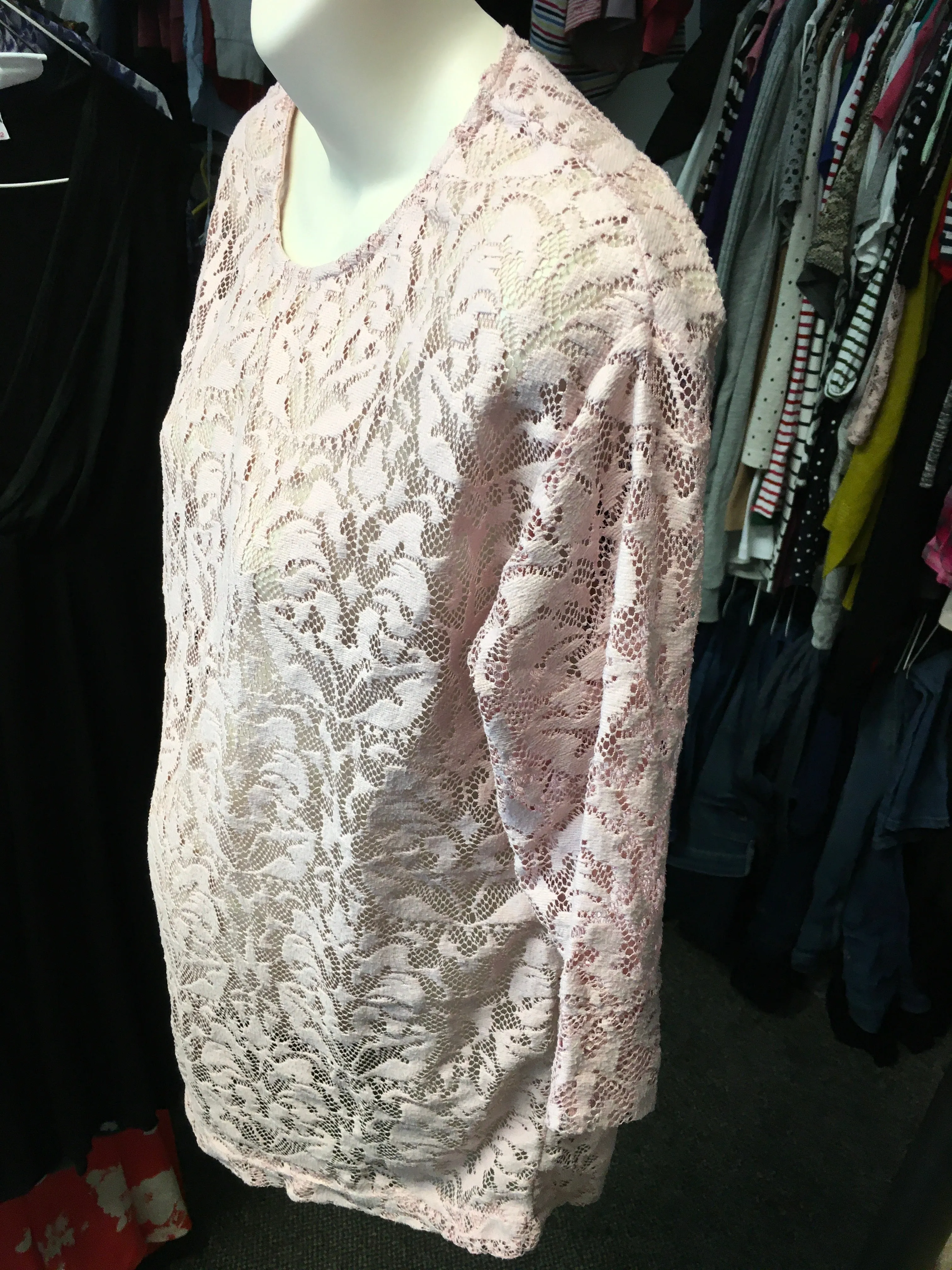 Next Maternity Pink Lace Mesh 3/4 Sleeve Top - Size Maternity UK 10