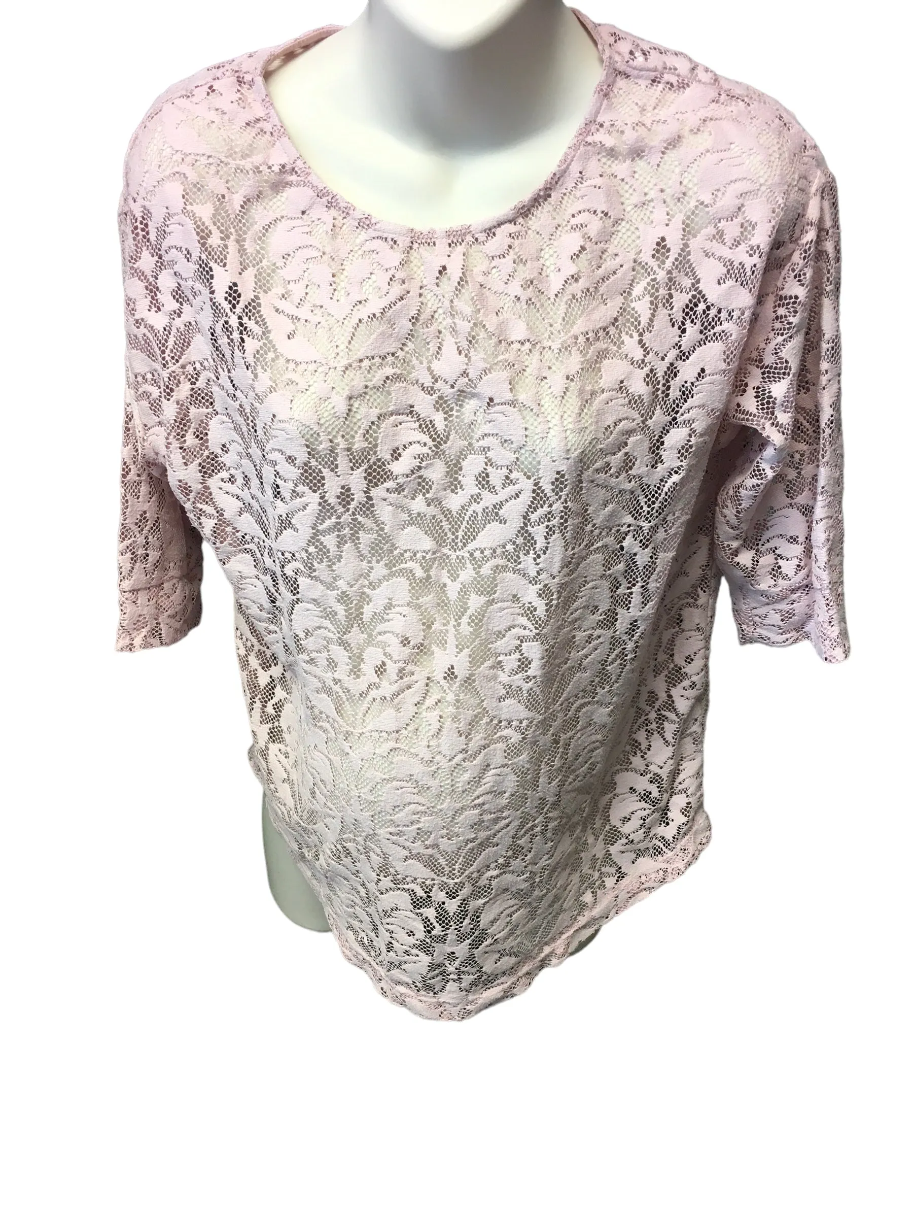 Next Maternity Pink Lace Mesh 3/4 Sleeve Top - Size Maternity UK 10