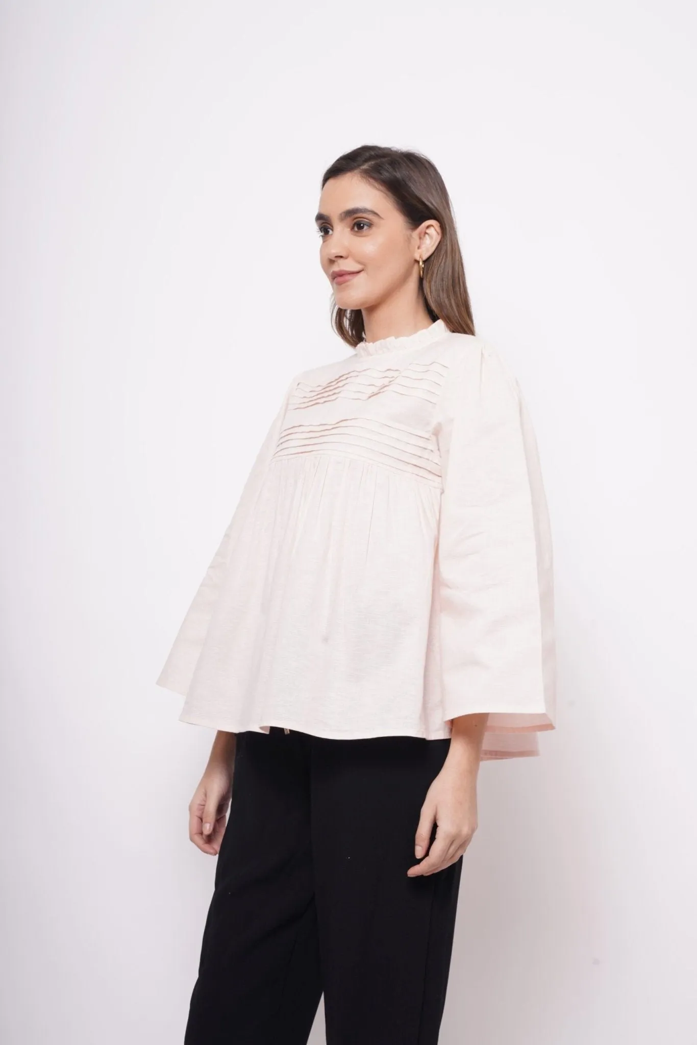 Office Wear Pintuck Light Pink Top
