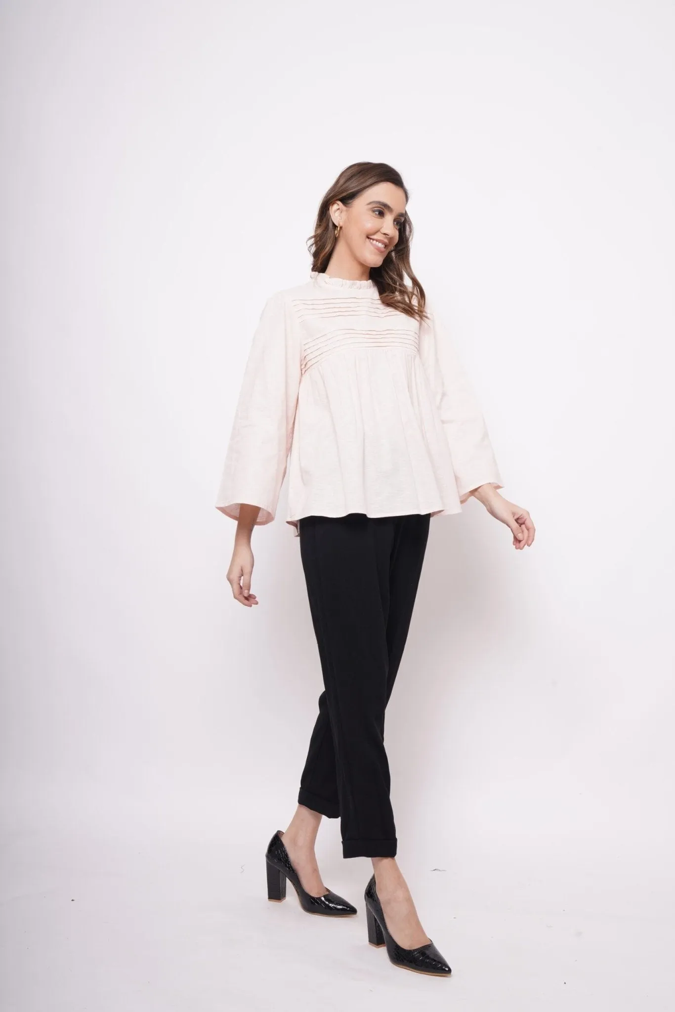 Office Wear Pintuck Light Pink Top