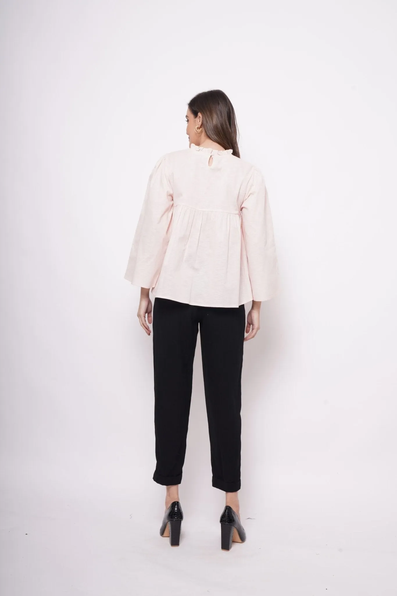 Office Wear Pintuck Light Pink Top