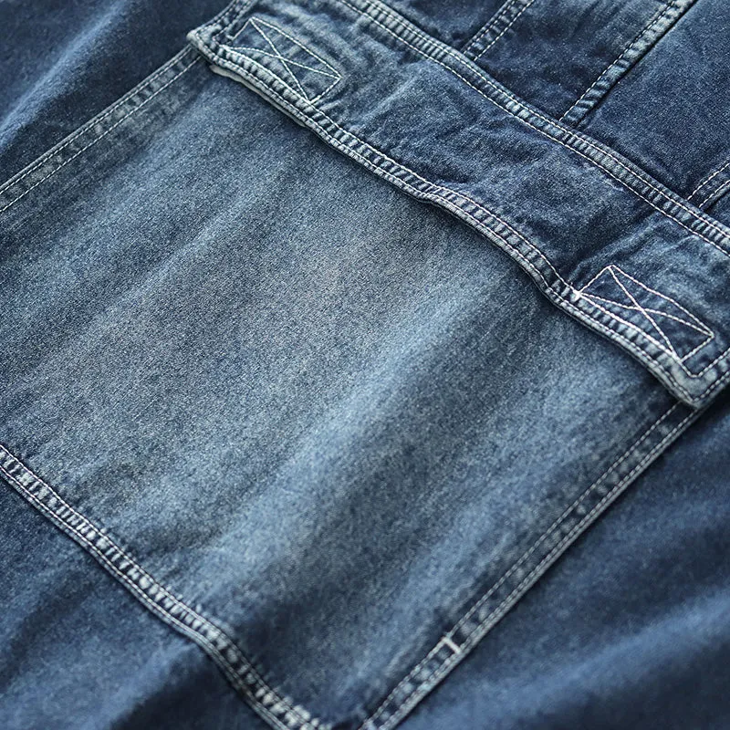 Oversized Big Pocket Retro Loose Denim Hoodie
