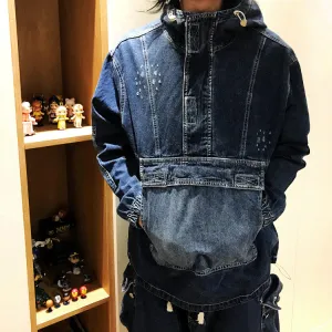 Oversized Big Pocket Retro Loose Denim Hoodie
