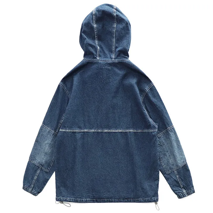 Oversized Big Pocket Retro Loose Denim Hoodie