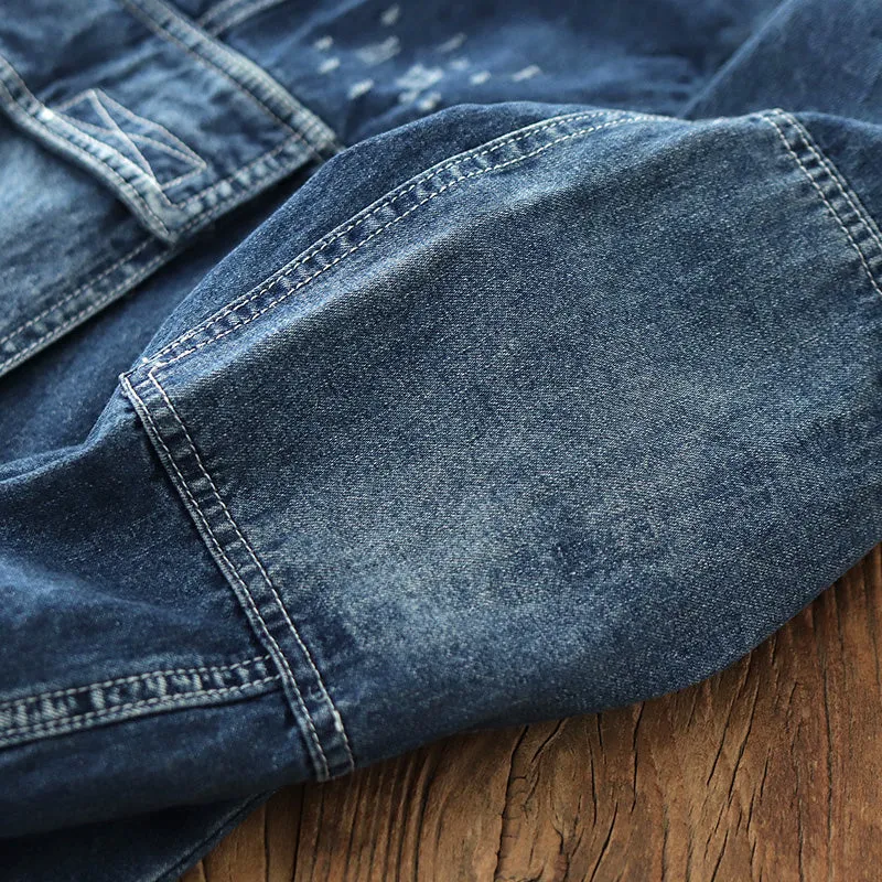 Oversized Big Pocket Retro Loose Denim Hoodie