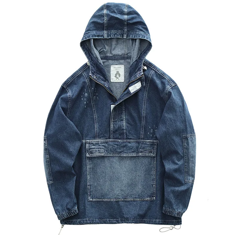 Oversized Big Pocket Retro Loose Denim Hoodie