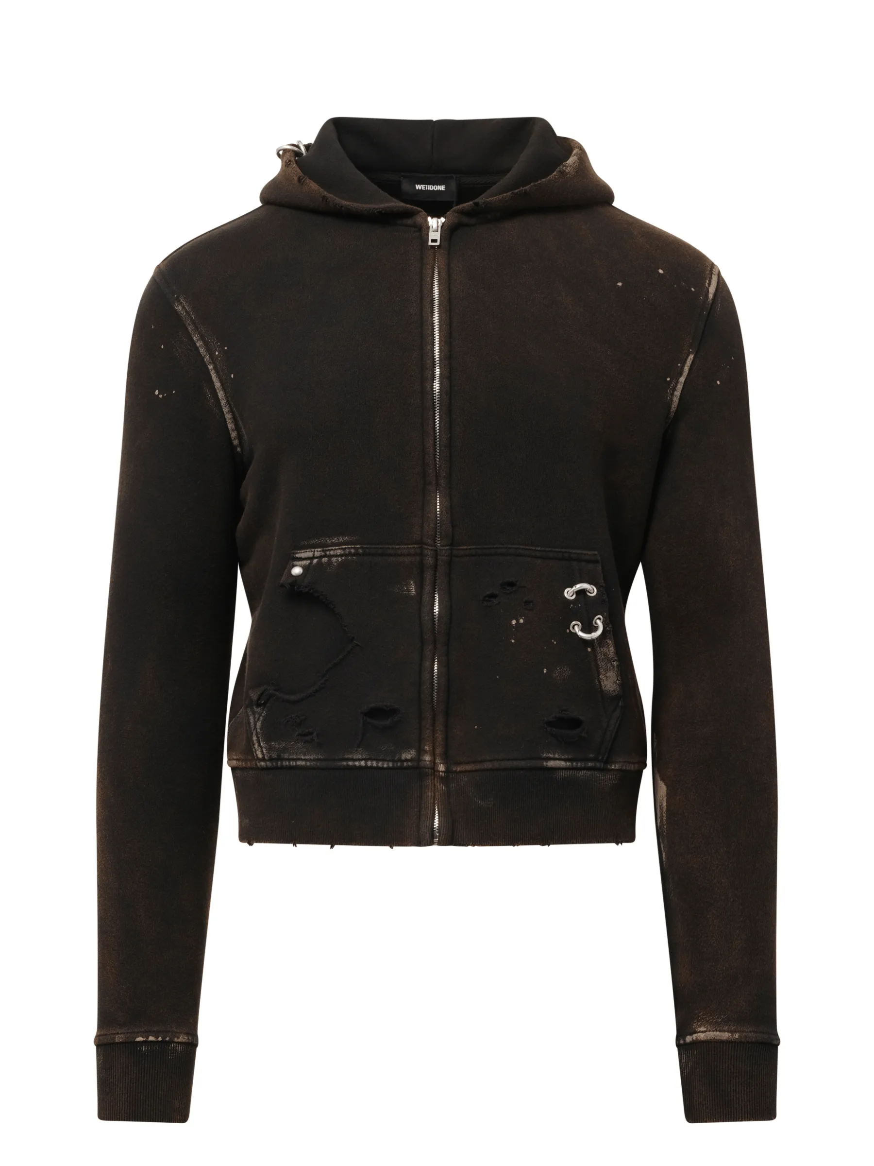Piercing Detail Hoodie Zip-Up in Black
