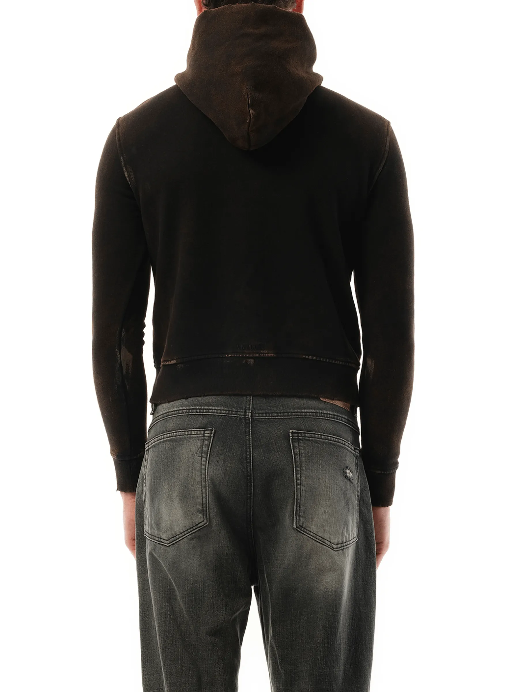 Piercing Detail Hoodie Zip-Up in Black
