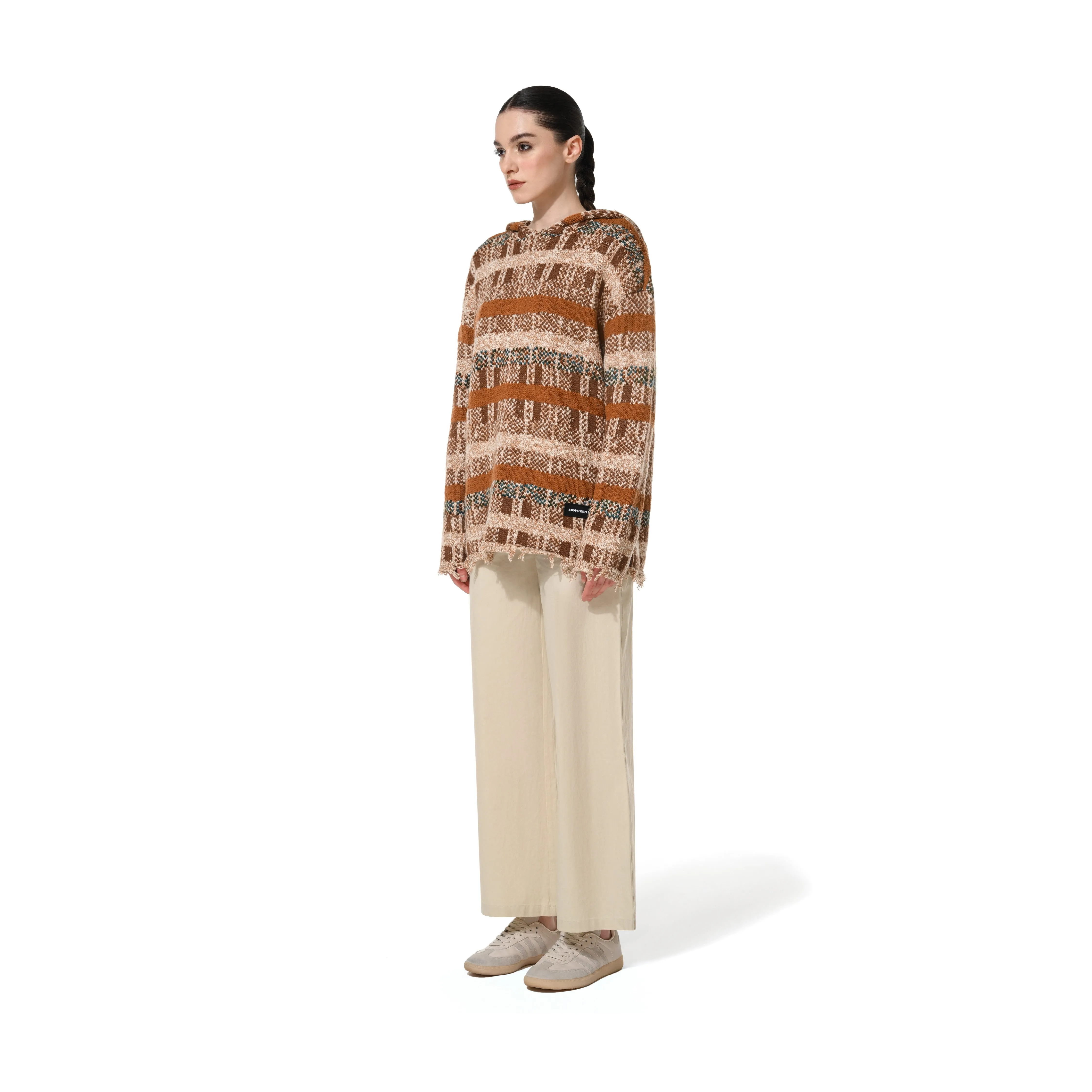 PIN CHECK HOODIE - BROWN