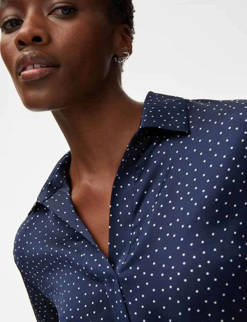 Polka Dot Collared Popover Blouse