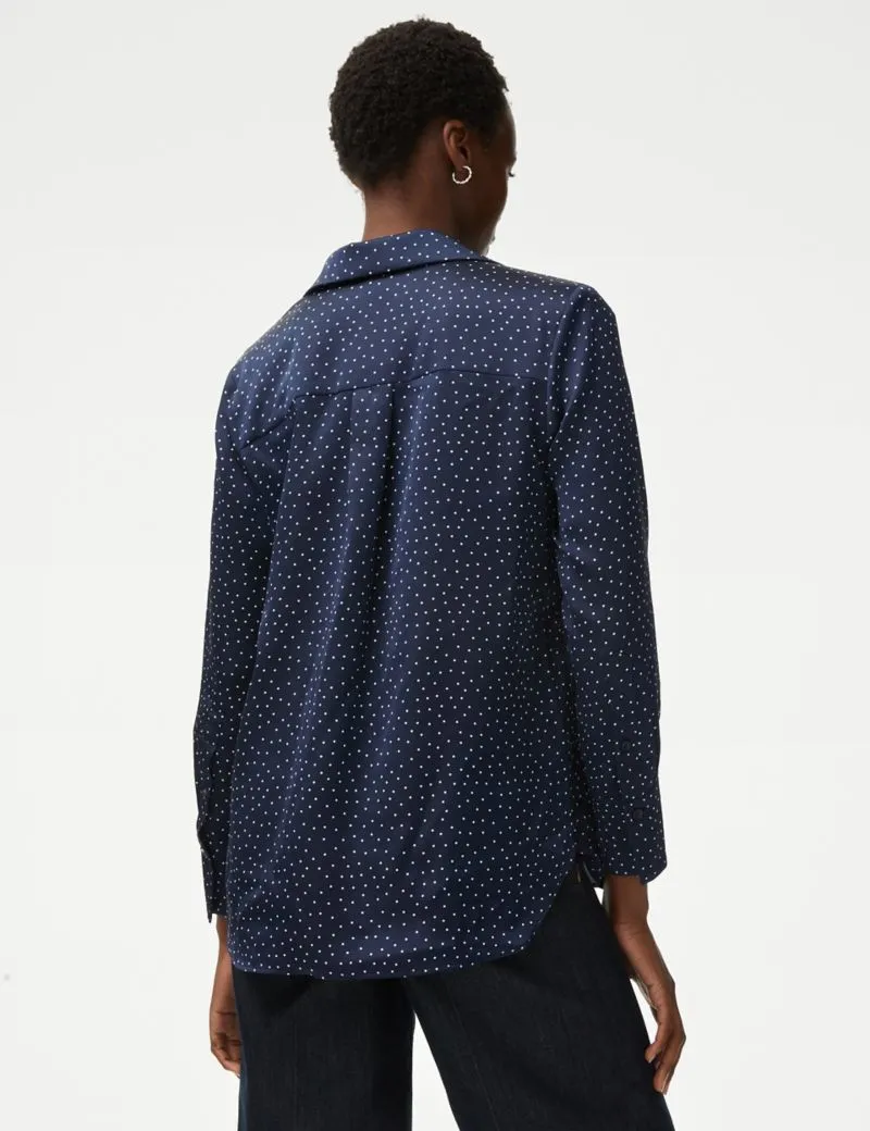 Polka Dot Collared Popover Blouse