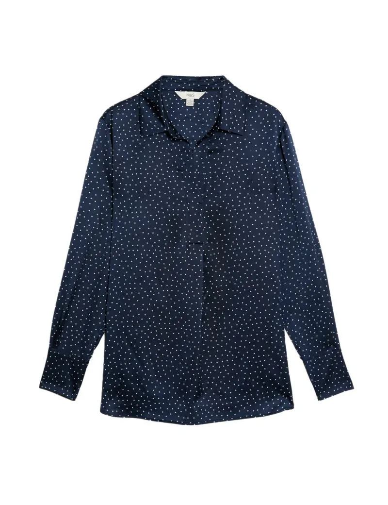Polka Dot Collared Popover Blouse