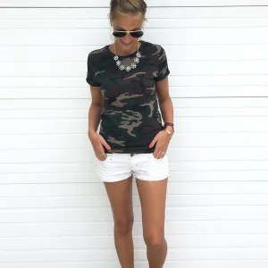 Print Short Sleeves Slim T-shirt