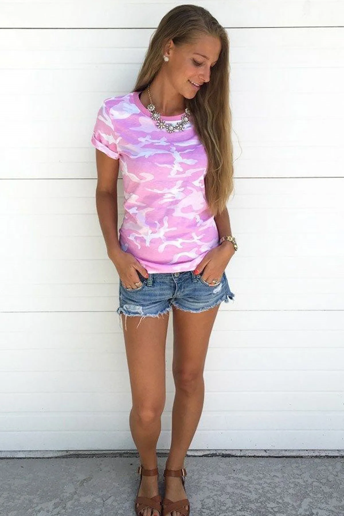 Print Short Sleeves Slim T-shirt