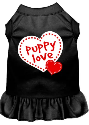 Puppy Love Screen Print Dress Black Lg