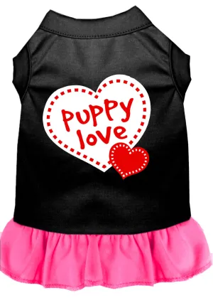 Puppy Love Screen Print Dress Black With Bright Pink Sm