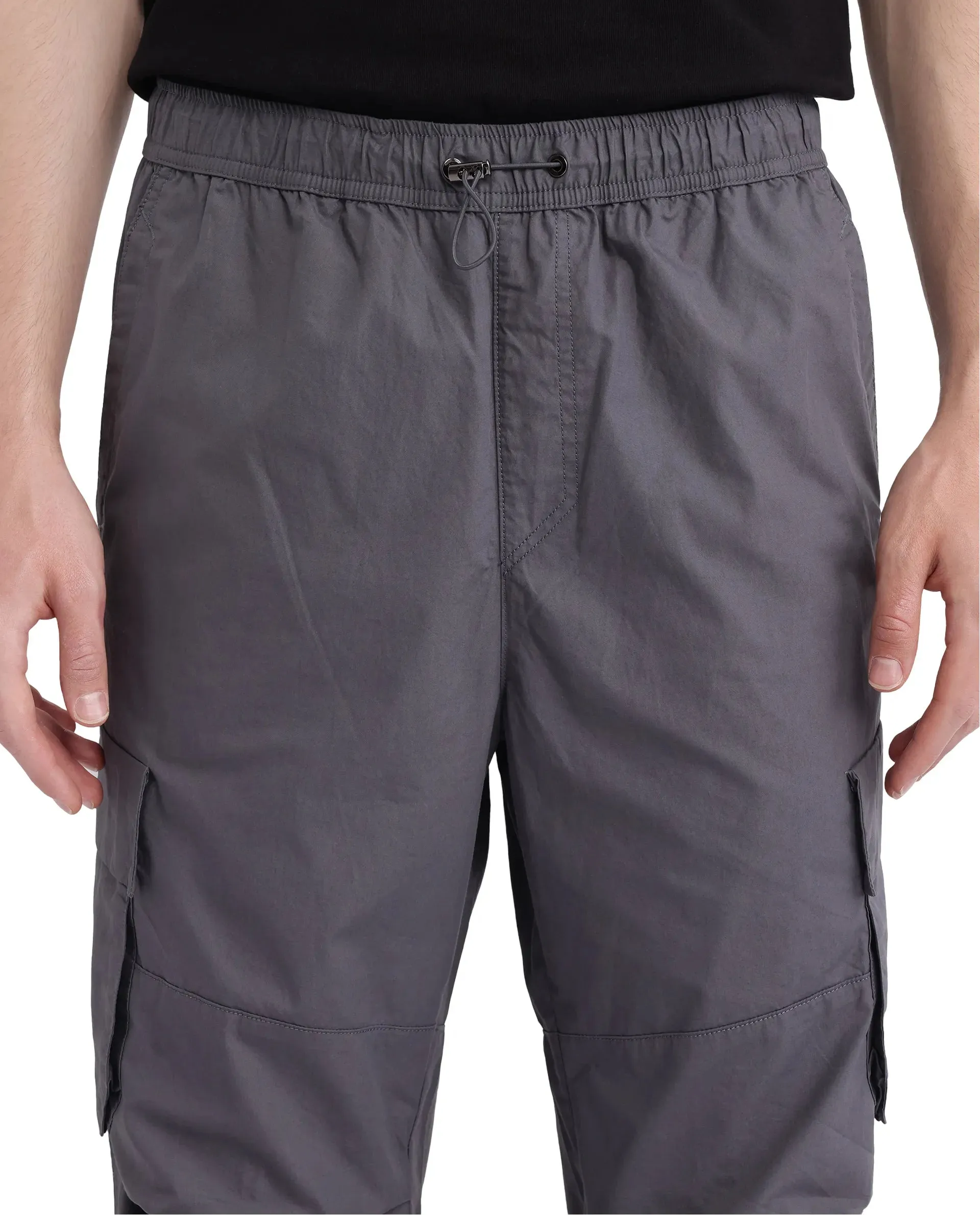 Rare Rabbit Men's Parc Grey Button Closure Regular Fit Plain Trouser
