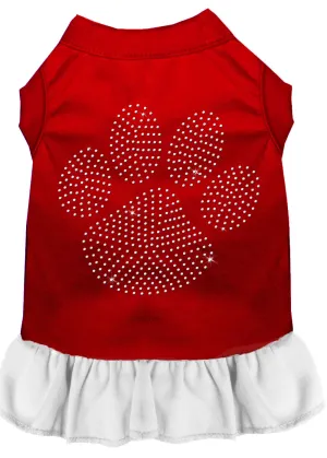 Rhinestone Clear Paw Dress Red With White Sm