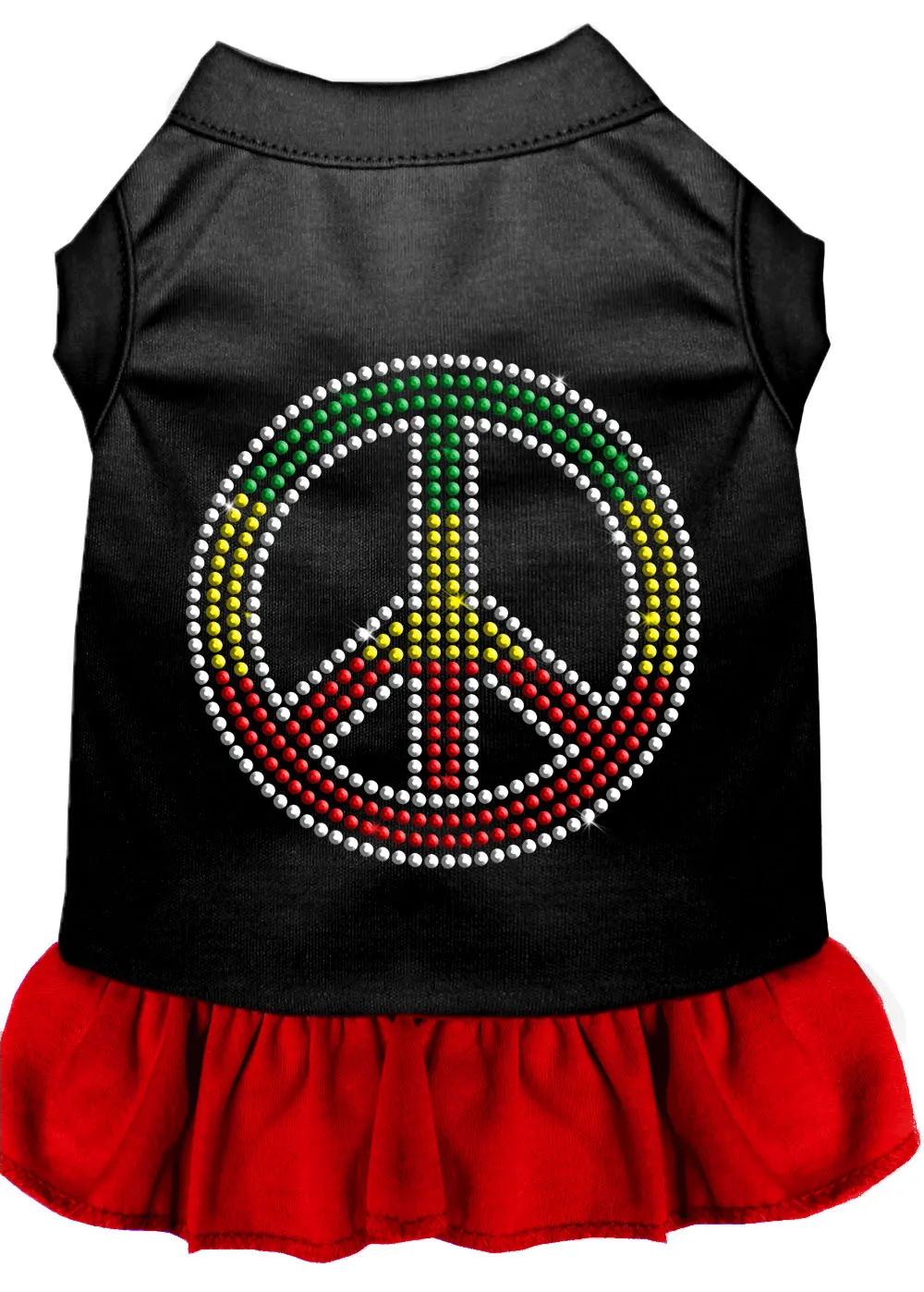 Rhinestone Rasta Peace Dress Black With Red Sm