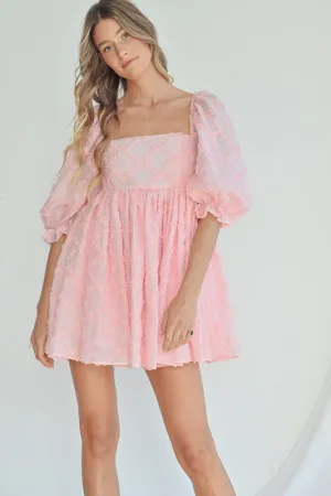 Ribbon Texture 3/4 Slv Babydoll Dress
