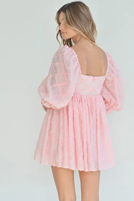 Ribbon Texture 3/4 Slv Babydoll Dress
