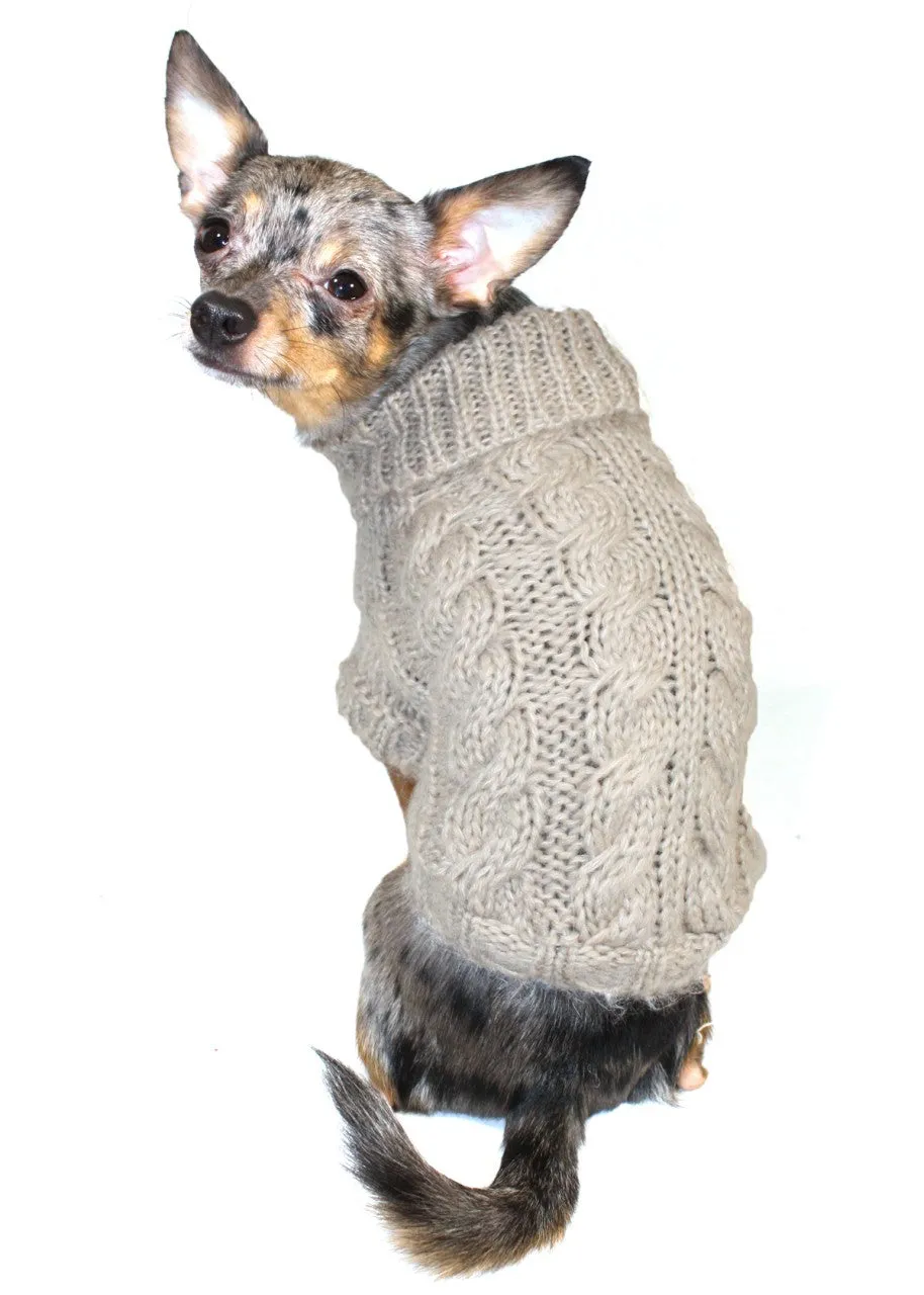 SAND ANGORA CABLE KNIT DOG SWEATER