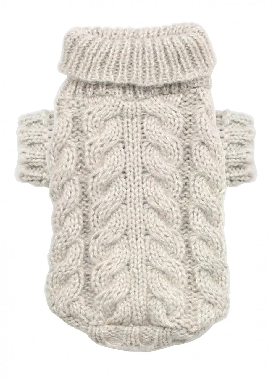 SAND ANGORA CABLE KNIT DOG SWEATER