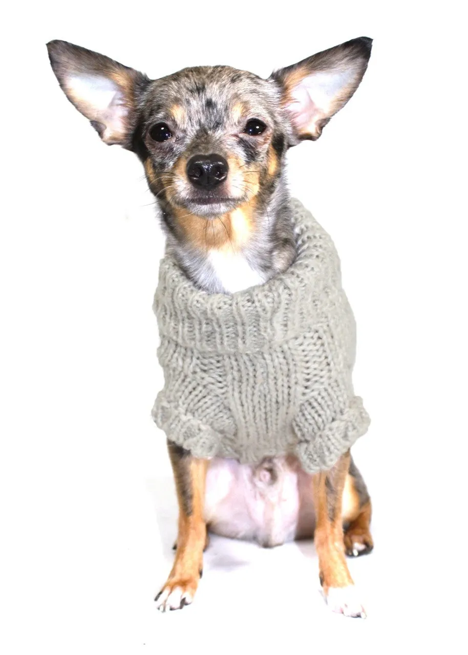 SAND ANGORA CABLE KNIT DOG SWEATER