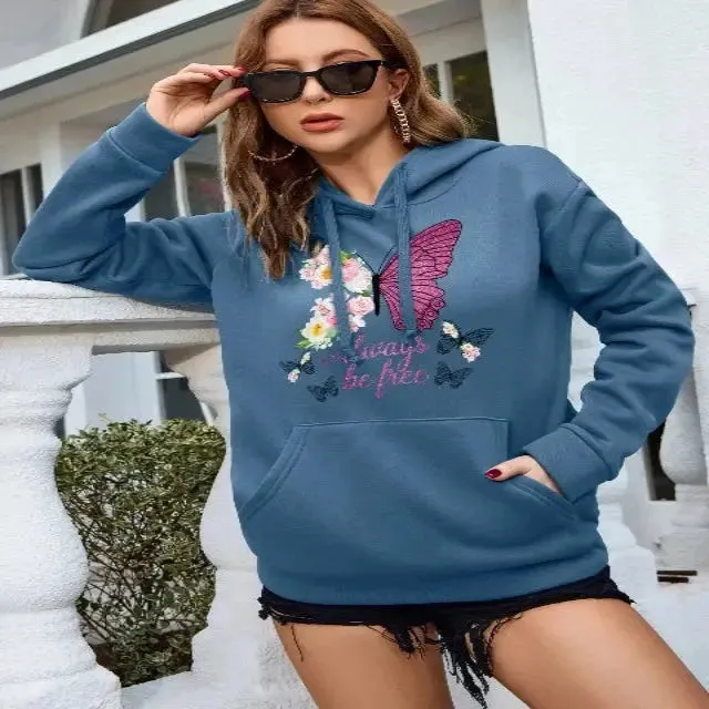 Stylish Creative Butterfly Print Hooded Sweatshirt