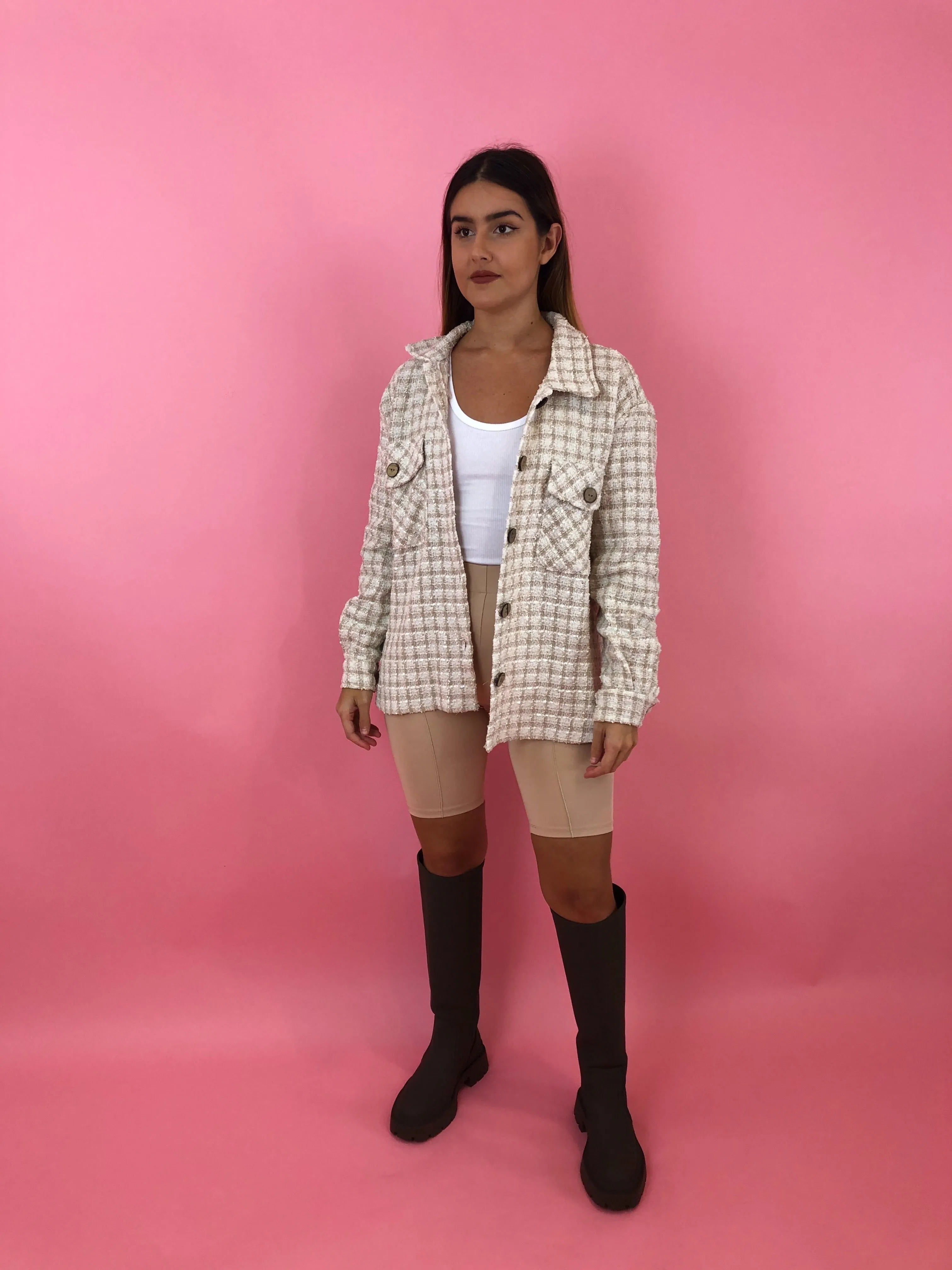 TWEED PLAID LOOSE IRREGULAR SHACKET