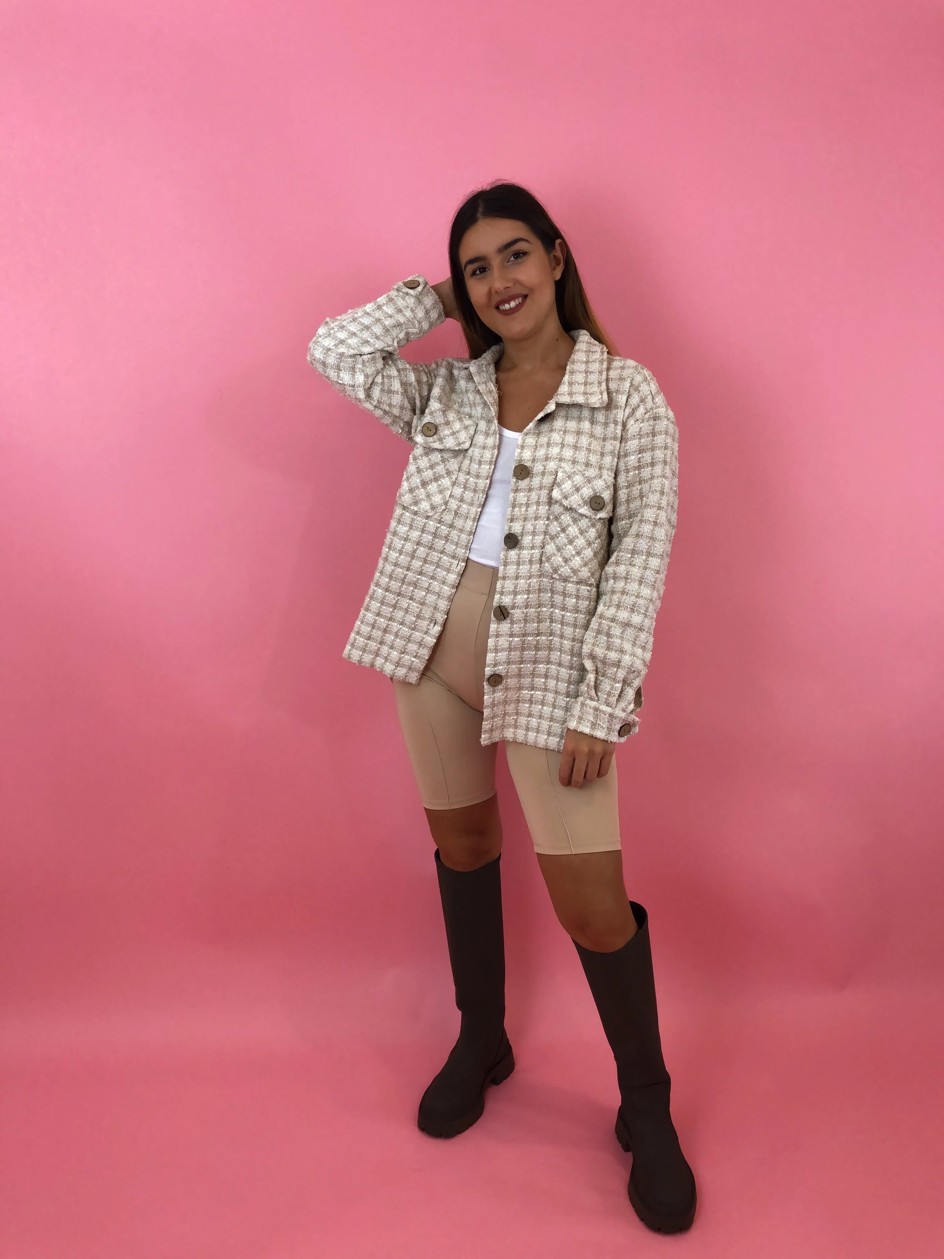 TWEED PLAID LOOSE IRREGULAR SHACKET