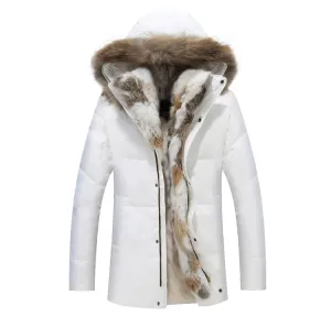 West Louis Detachable Fur Collar Real Rabbit Thick Coat