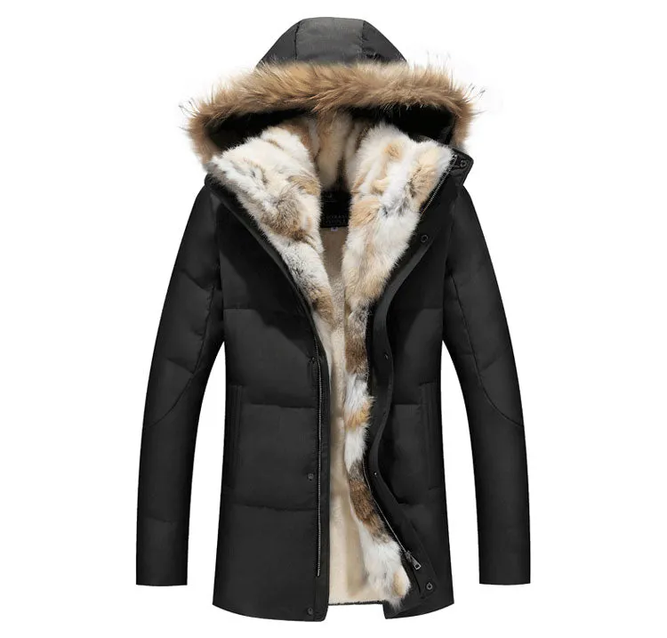 West Louis Detachable Fur Collar Real Rabbit Thick Coat