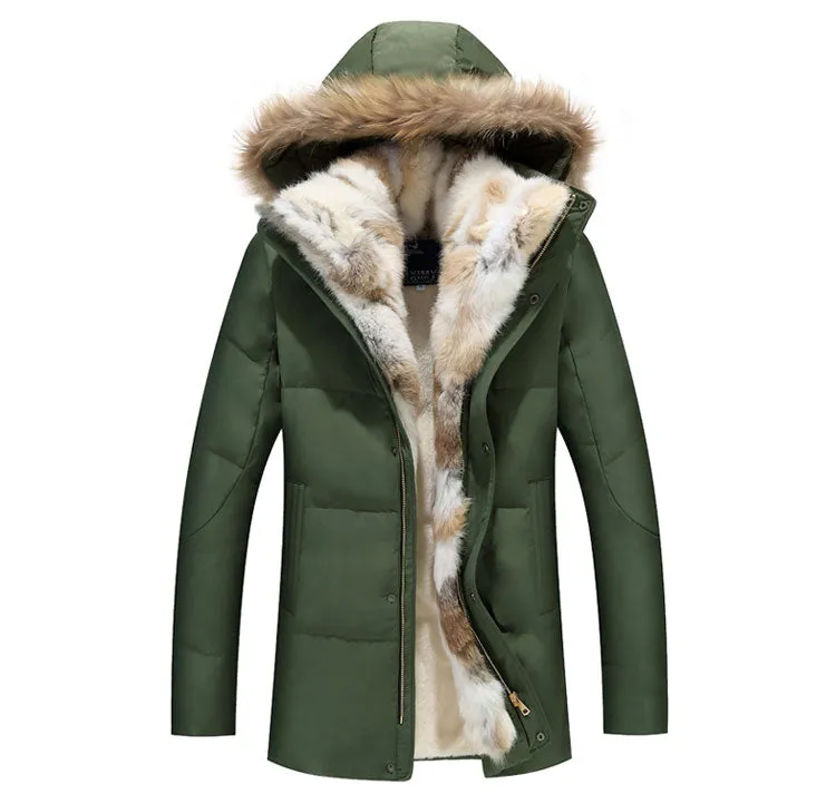 West Louis Detachable Fur Collar Real Rabbit Thick Coat