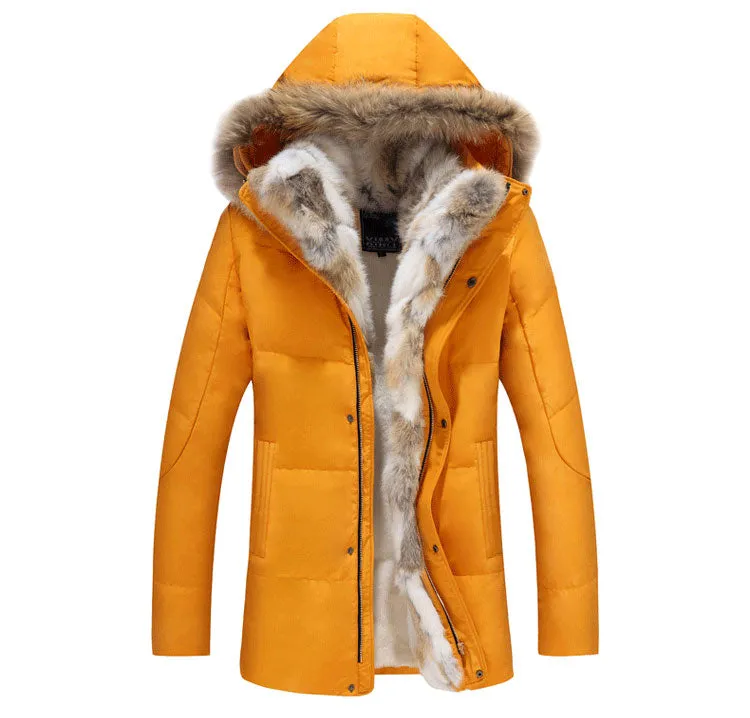 West Louis Detachable Fur Collar Real Rabbit Thick Coat