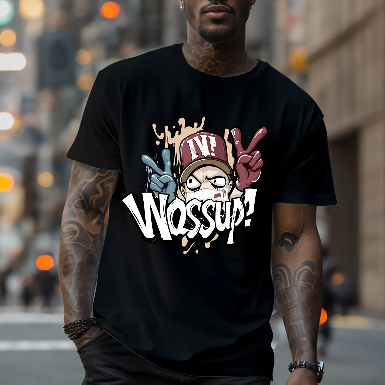 What's Up Fashionable Printed  Men's T-shirts, Casual