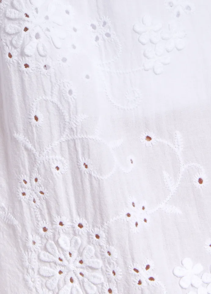 White Embroidered Wide Leg Trousers